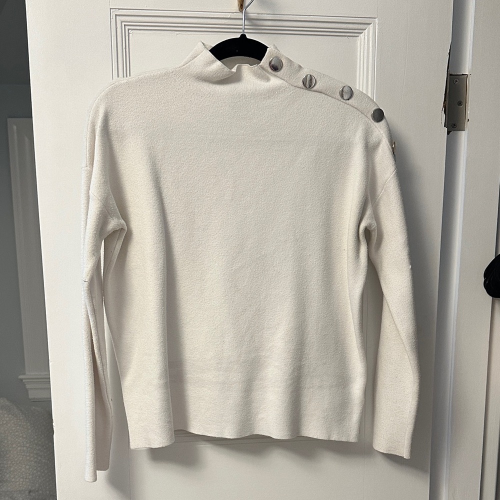 Tahari Cream Button-Shoulder Turtleneck Sweater